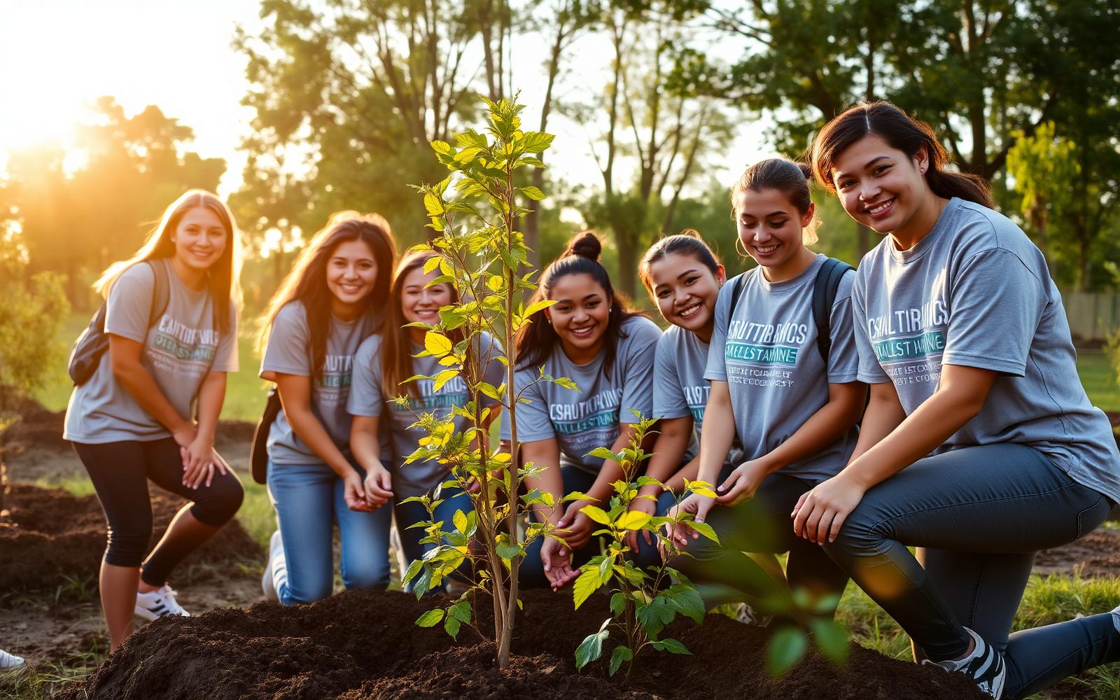 Humanova volunteers planting trees together